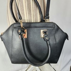 Forever 21 Black Faux Leather Convertible Crossbody Satchel Bag Purse Pocketbook